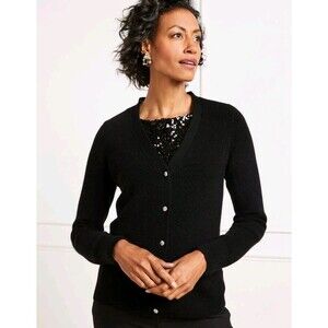 NEW TALBOTS Petite Size 2XP Black Knit Cardigan Jewel Buttons Classic Elegant